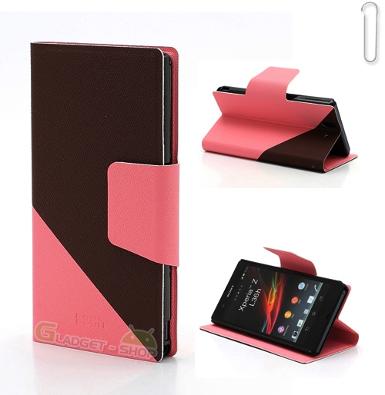 เคส Xperia Z (Two Tone Folio) ชมพู - ช๊อคโกแลต